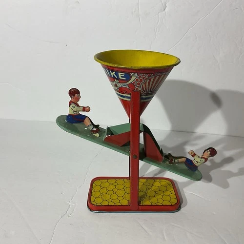 Rare Vintage 1950’s J. Chein Tin Litho See Saw Busy Mike Beach Sand Toy -T31