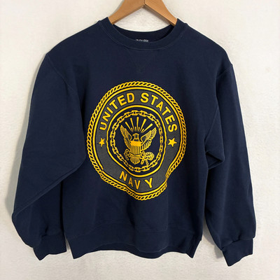 Vtg Soffe Navy USA Made Sweatshirt Size Small Spellout Logo Sweater Pullover