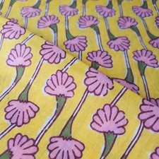 Vintage Retro Floral Cotton Fabric Yellow Pink Mod Boho Mid Century 44" BTY