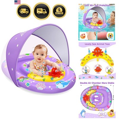 Baby Pool Float with Canopy UPF 50+ Sun Protection, Double Air Chambers Infan...