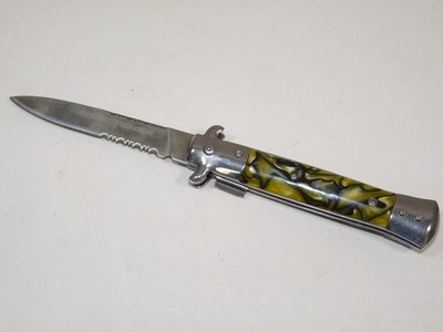 Milano Godfather Collection Faux Stiletto Pocket Knife   Yellow Marbled Handle