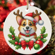 Funny Reindeer Pembroke Welsh Corgi Dog Peeking Christmas Ornament Gift Decor