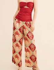 NWT Farm Rio x Anthropologie Pineapple Satin Wide-Leg Pants. Size Medium