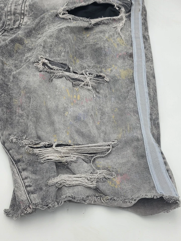 Pantalones Cortos Vaqueros Jordan Craig Legacy Edition Talla 50 Envejecidos Azul Blanco Rayas Foto 4 de 4