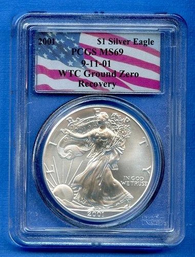 2001 PCGS MS69 Rare 9-11-01 WTC Ground Zero Recovery AMERICAN SILVER ...
