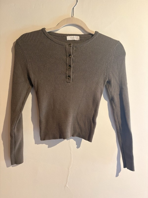 Elodie Green Thermal Style Button Up Top