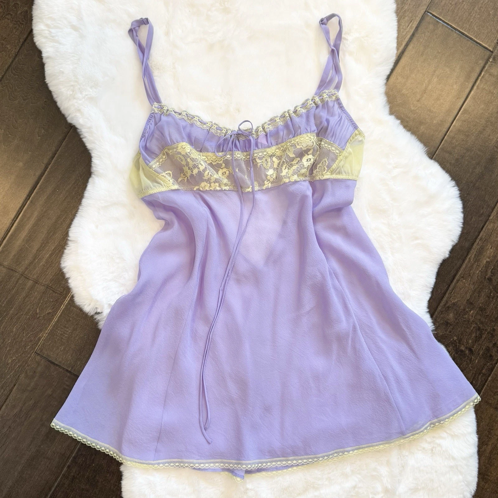 UNDERCOVER Abito slip Y2K Victoria’s Secret in chiffon di seta damigella babydoll viola pastello L