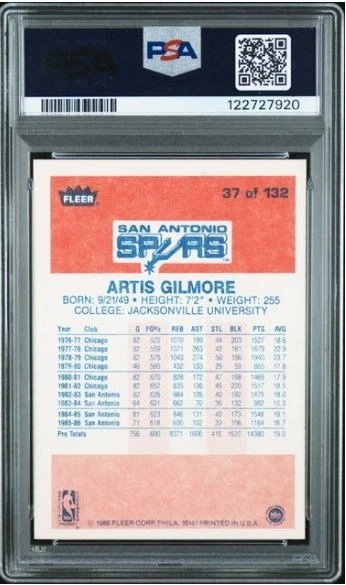 1986 Fleer Artis Gilmore Signed Basketball Card PSA 7 DNA 10 Certified Auto HOF - Image 3 of 3