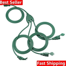 25Ft Outdoor Extension Cord Multiple Outlets, Evenly Spaced 3 Outlets Plugs w...