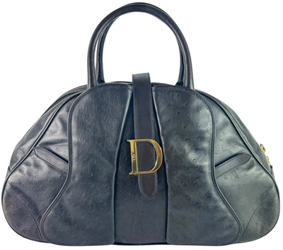 CHRISTIAN DIOR Brown Ostrich Leather Double Saddle Bowler Bag Made