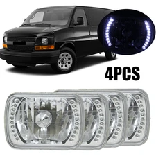 4PCS 5x7" 7x6" LED Diamond Cut Clear Lens Headlights For Chevrolet Express 1500