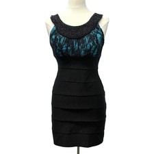 Beaded Lace Bodycon Cocktail Dress 5 Black Teal Tiered Mini Party Going Out