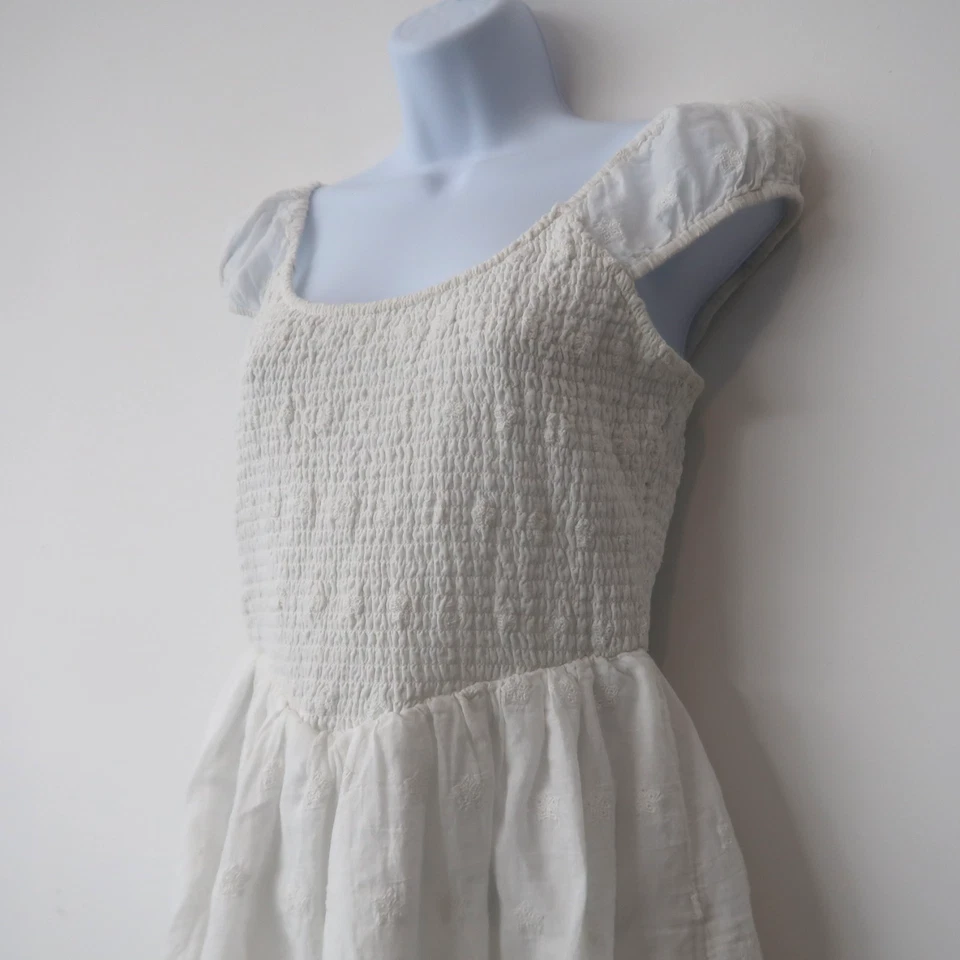 American Eagle Smocked Bodice Mini Dress Medium White Fairy Princess Waist - Image 3 of 4