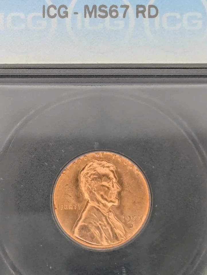 1957 D Lincoln Wheat Cent ICG MS 67 RD Beautiful Red Penny  - Image 2 of 4