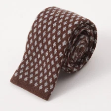 New $295 E. MARINELLA NAPOLI Chocolate Brown and Gray Jacquard Knit Cashmere Tie