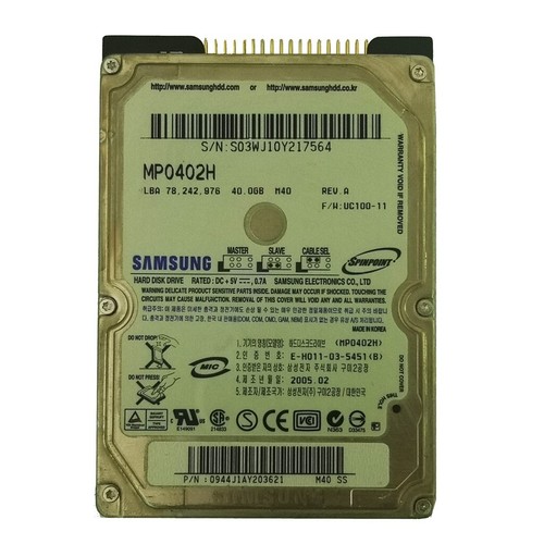 Disque dur disque dur pour ordinateur portable Samsung 40 Go MP0402H 5400 tr/min IDE PATA 2,5 POUCES - Photo 2/4