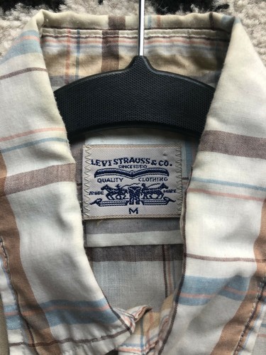 Vintage Men's Levi Strauss Western Long Sleeve Button Up Tan Plaid Size Medium - Picture 3 of 3