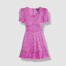 Aqua Kid's Girl's Purple Short Sleeve Lace Dress Sz Large