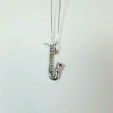 STERLING SILVER SAXOPHONE CHARM PENDANT NECKLACE MUSIC BAND