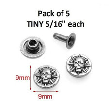 Pkg of 5 Tiny Round SKULL 5/16" 9mm Metal Rivet Studs 3035 Crafts