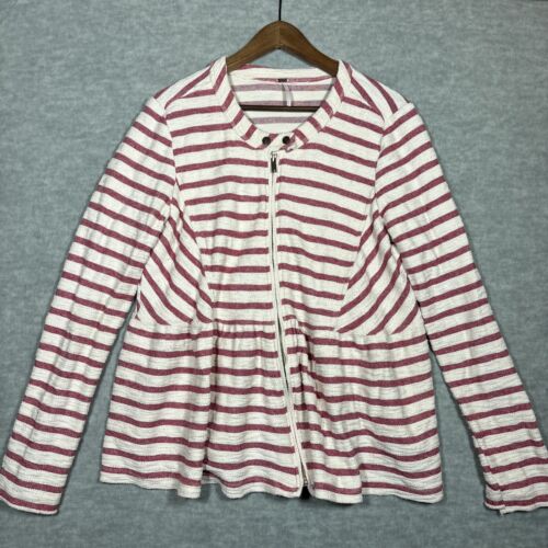 Free People Red Stripe Women’s Jacket Full Zip Peplum Size L - Picture 1 of 5