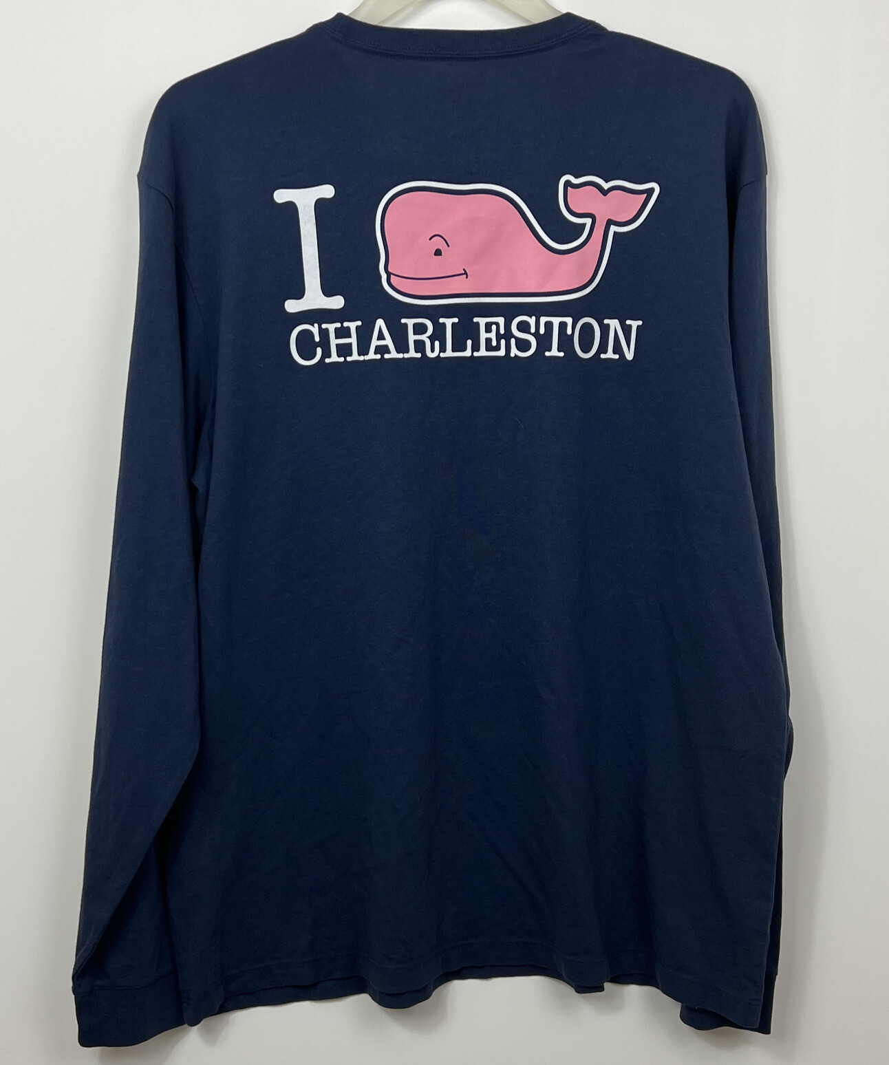 Vineyard Vines Long Sleeve Pocket TShirt Navy Pink Whale Charleston