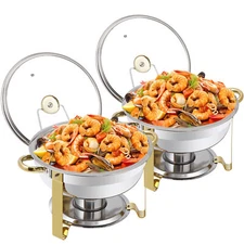 2 Pack 5Qt Stainless Steel Round Chafing Dishes Buffet Set Gold&Silver Color 