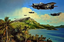 Holding the Tide by Richard Taylor aviation art signed by WW2 Wildcat Pilots