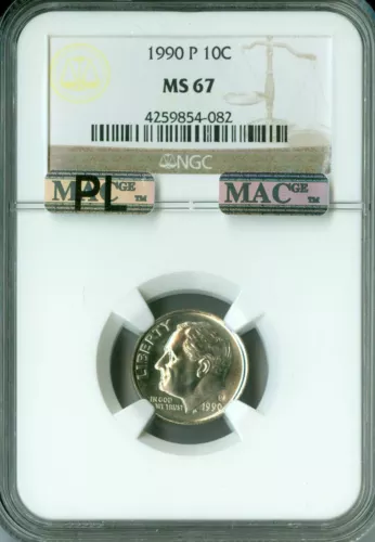 1990 P ROOSEVELT DIME NGC MS67 MAC PL PQ FINEST REGISTRY RARE  *