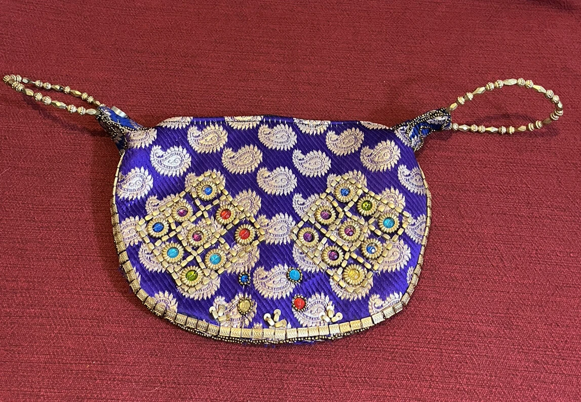 vintage Polo clutch purse bag purple gold stone embellish Evening Party 8