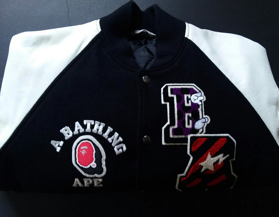 Vintage Bape Nigo NFS 2008 100% Leather Football Varsity Jacket By A Bathing Ape