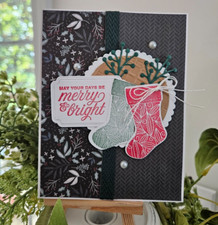 STAMPIN UP CARD KIT -STOCKINGS MAY YOUR DAYS BE MERRY -KIT MAKES 4 CARDS XS-110