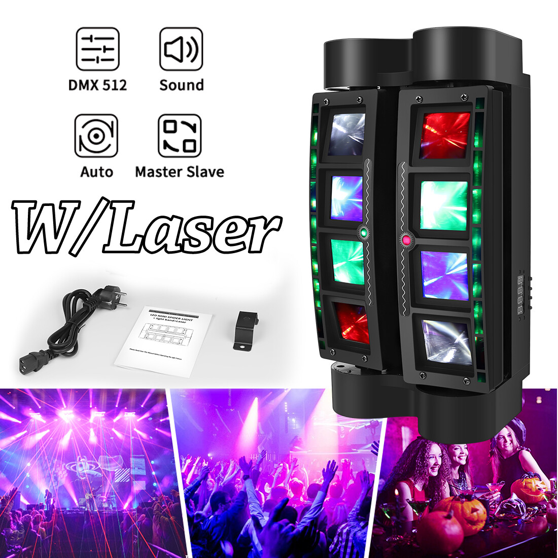 180W RGBW 8LED Spider Moving Head Disco Stage Light Beam DMX Party