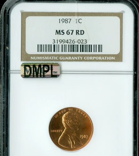 1987 LINCOLN CENT NGC MS67 RED DMPL MAC SPOTLESS  .
