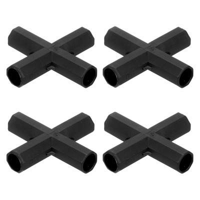 4 Stück 11 mm Gewächshaus-Rahmenbau-Verbindungsstücke, 4-Wege-Flach [Schwarz]
