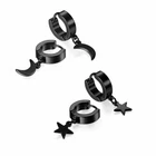 2PCS Stainless Steel Hoop Huggie Moon Pentagram Dangle Stud Earrings Men Women