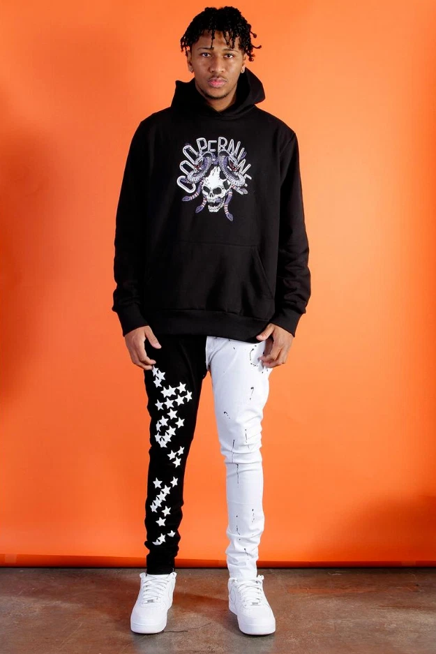 Half jean half sweatpants sale