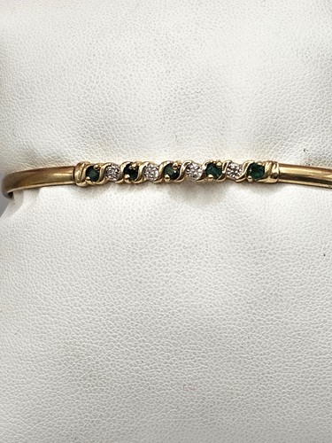 Vintage 10K yellow gold Diamond Emerald bracelet - Picture 2 of 14