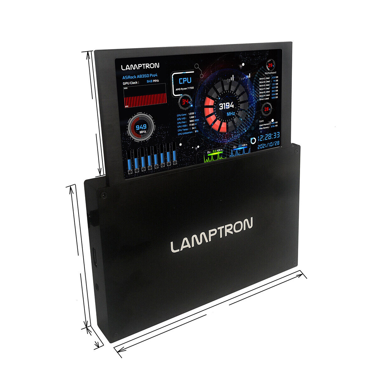 Lamptron HM070 Lift PC Hardware Monitor, 7" LCD Display
