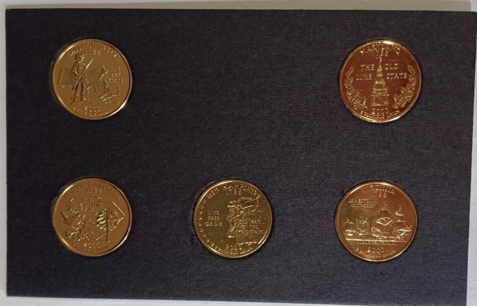 First Commemorative Mint 24 K GOLD PLATED STATE QUARTERS 1999-2004 IN DISPLAY - Image 3 of 4