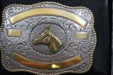 Crumrine Western Horse Head Silver and Gold tone Belt Buckle 3807207