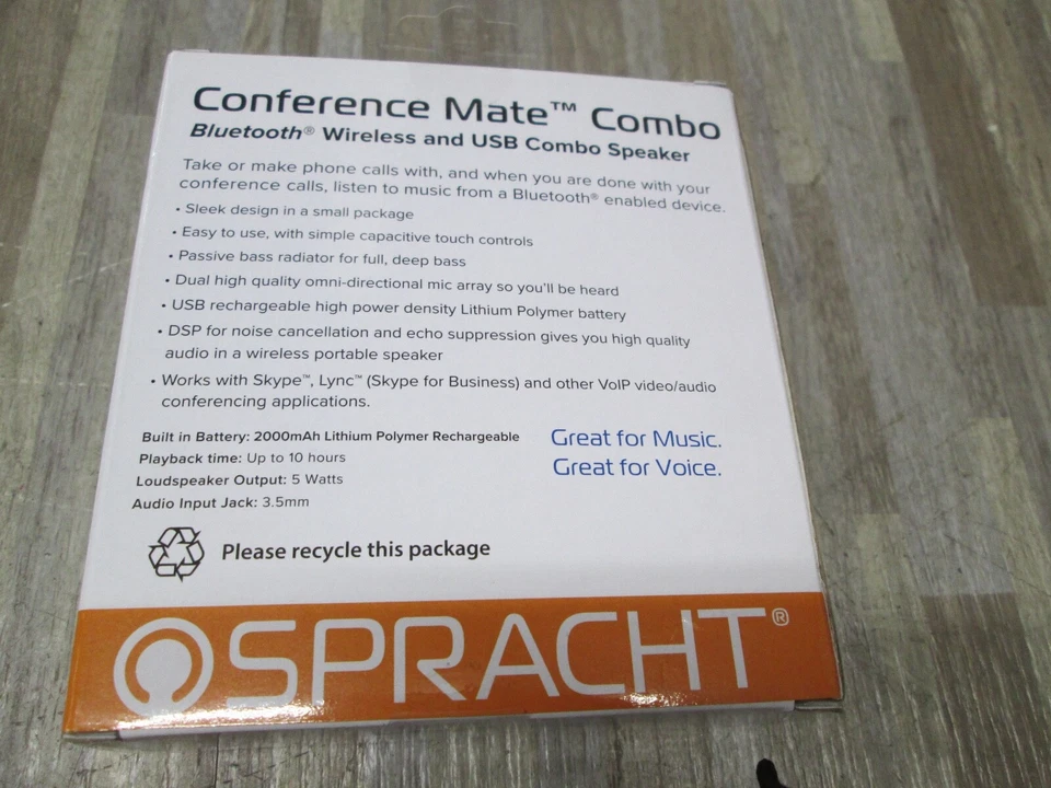 Spracht CONFERENCE MATE COMBO USB/BLUETOOTH SPEAKER SEALED SILVER NEW - Image 3 of 4