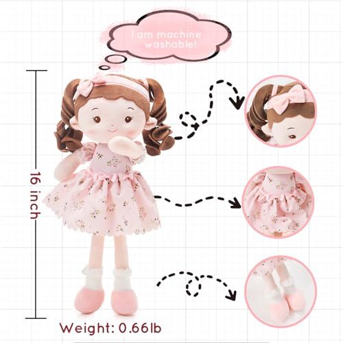 Soft Baby Doll Toys (16''), My First Baby Rag Doll for 1 YearOld Girl