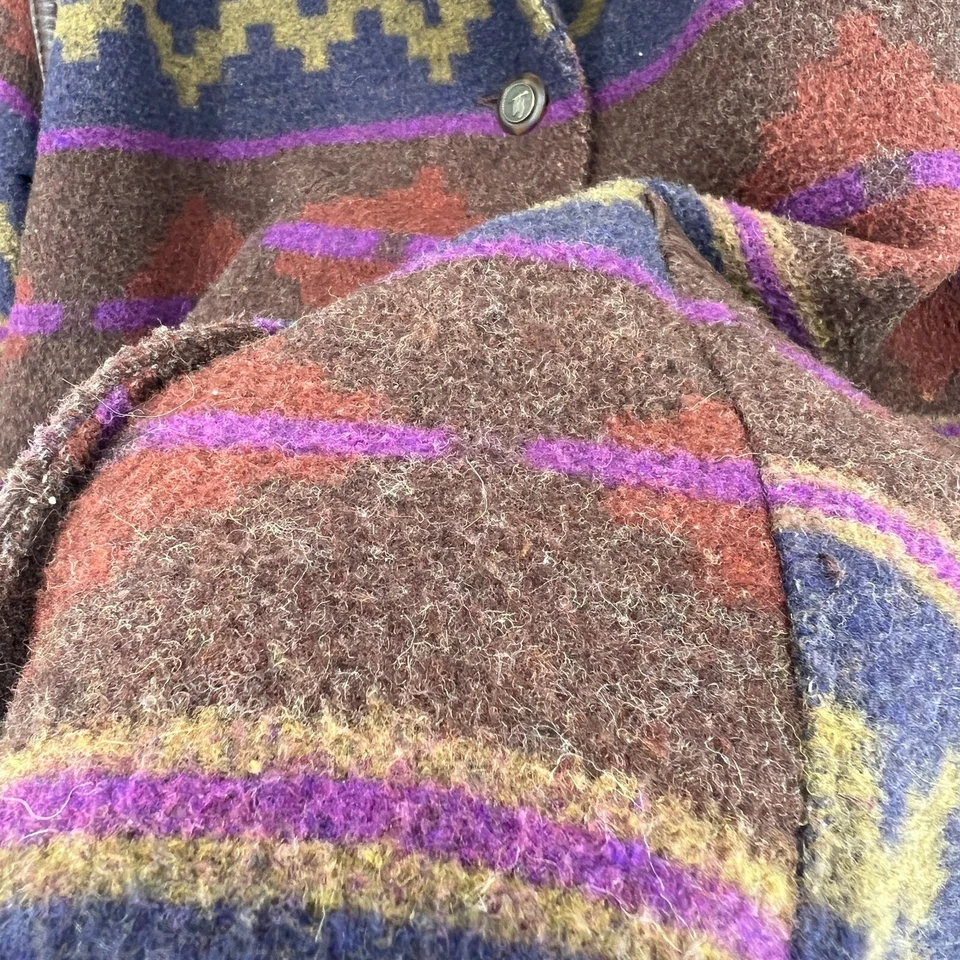 Jaqueta feminina vintage pato azul M casaco asteca ocidental geométrico marrom boho country - Imagem 4 de 4