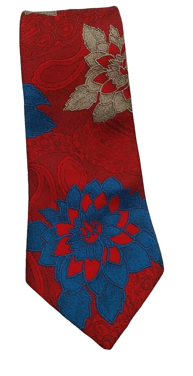Oscar De La Renta Studio Floral Necktie in Red and Blue