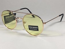 Steve Madden SM485102 GLDY Round Sunglasses Gold Tone Metal Frame Yellow Lens