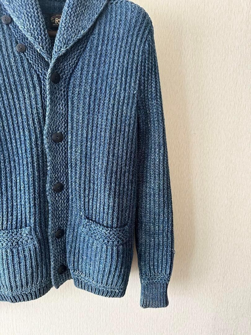 Polo Ralph Lauren Double RL Indigo Washed Cotton Cardigan M Polo Ralph Lauren Double RL Indigo Washed Cotton Cardigan M