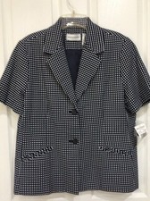 Women s 14 Alfred Dunner Navy with White Dots Fully Lined Short Sleeve Blazer