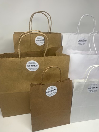 Personalised Engagement Twist Handle Kraft White Carrier Bags Thank You Gift - Picture 6 of 8