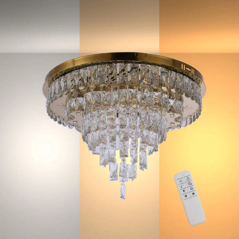 Three-tiered Cascading Flush Ceiling Chandelier Light with Remote Control 3 Colo